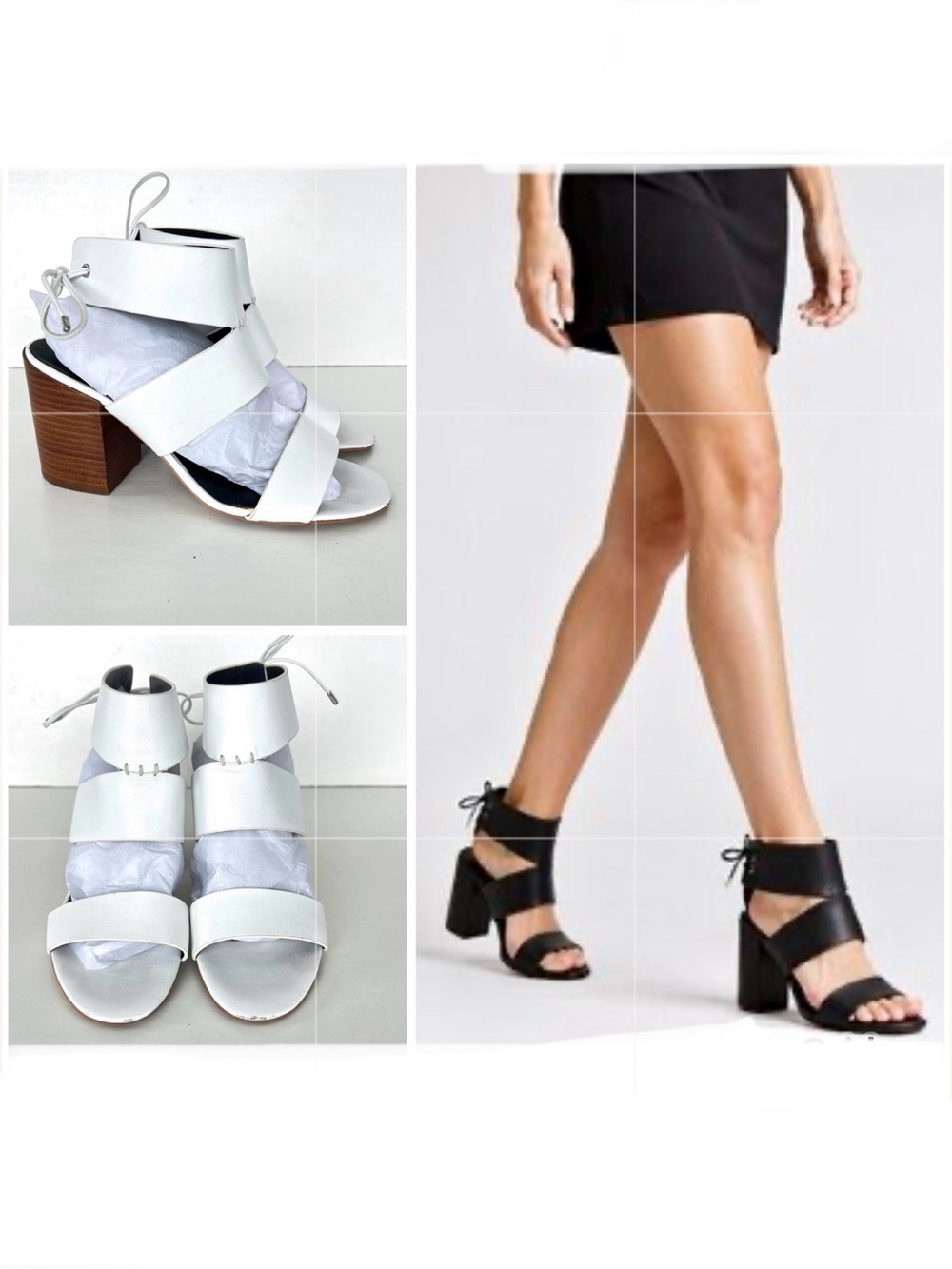REBECCA MINKOFF Christy White Leather Tie Strap Block Heel Summer Sandals Sz 8 M